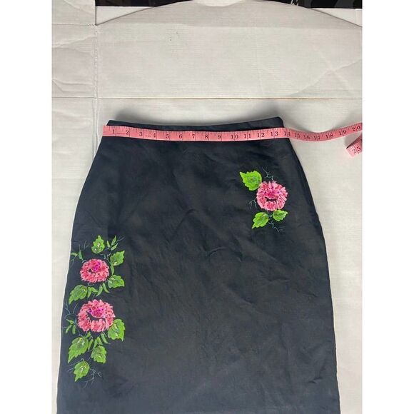 Cottagecore Larry Levine Linen Blend Floral Beaded Skirt Size 4 - Picture 2 of 7